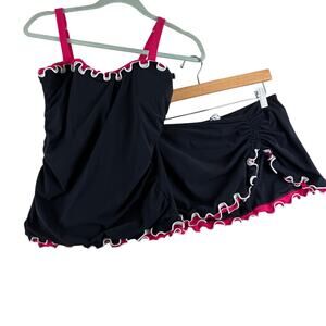 Profile Gottex 2 Piece Tankini Swimsuit Hot Pink Black Ruffle See Measurements